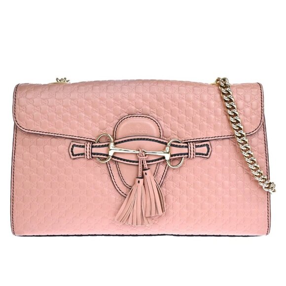 GUCCI micro GG Guccissima Chain Shoulder Bag Tassel Leather Pink GHW - Picture 1 of 16